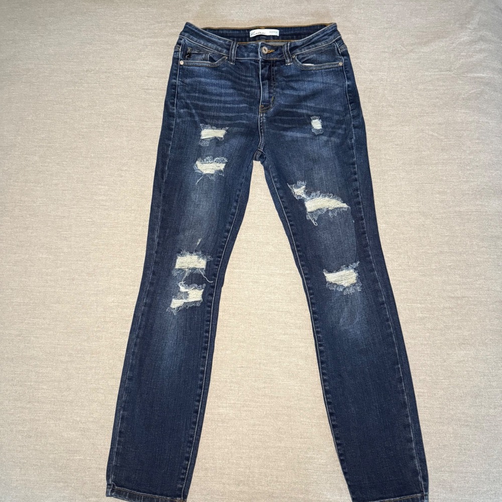 Kancan Womens Dark Wash Distressed Skinny Jeans Size 27